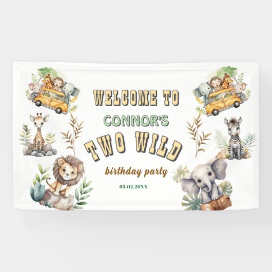 Two wild jungle safari 2nd birthday Banner (Horizontaal)
