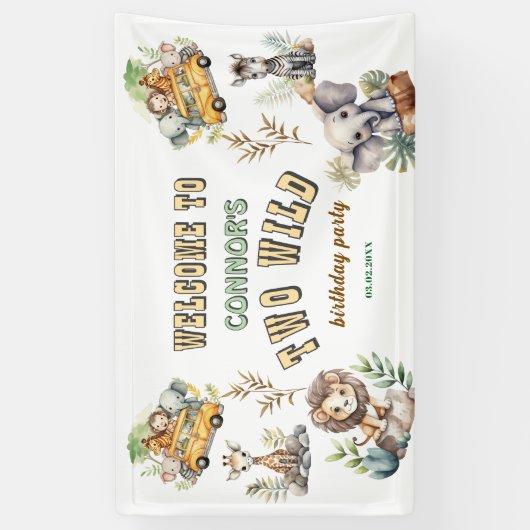 Two wild jungle safari 2nd birthday Banner (Verticaal)