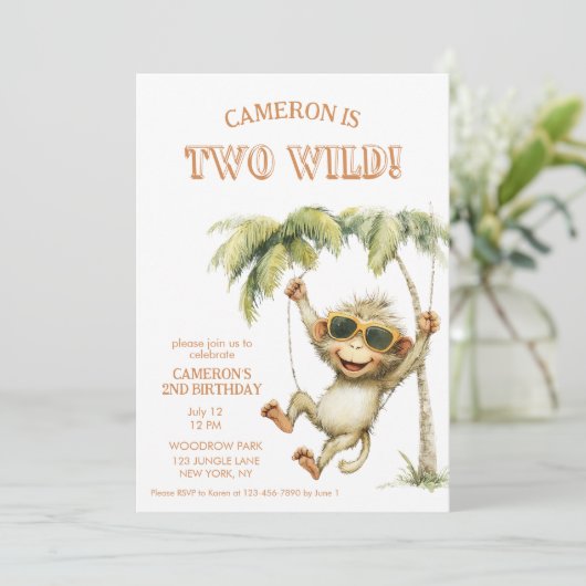 Two Wild Monkey Second Birthday Kaart (Staand voorkant)