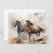 "Two Wild Mustangs" Stoffige Westerne aquarel Briefkaart (Voorkant / Achterkant)