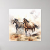 "Two Wild Mustangs" Stoffige Westerne aquarel Canvas Afdruk (Voorkant)