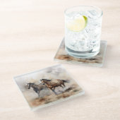 "Two Wild Mustangs" Stoffige Westerne aquarel Glazen Onderzetter (Schuin)
