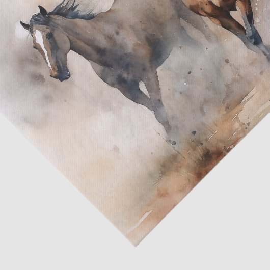 "Two Wild Mustangs" Stoffige Westerne aquarel Tissuepapier (Detail)