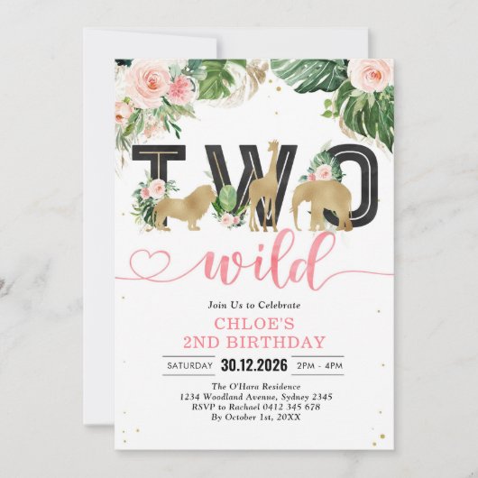 Two Wild Party Animals 2nd Birthday Invitation Kaart (Voorkant)