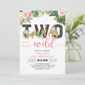 Two Wild Party Animals 2nd Birthday Invitation Kaart (Staand voorkant)