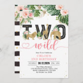 Two Wild Party Animals 2nd Birthday Invitation Kaart (Voorkant / Achterkant)
