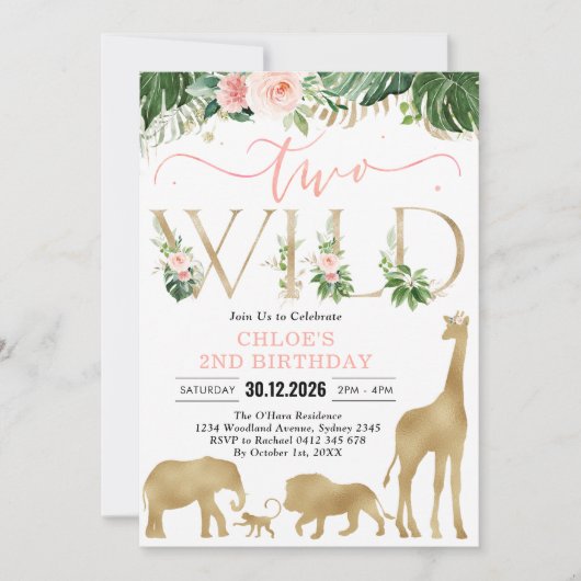Two Wild Party Animals 2nd Birthday Invitation Kaart (Voorkant)