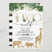 Two Wild Party Animals 2nd Birthday Invitation Kaart (Voorkant / Achterkant)