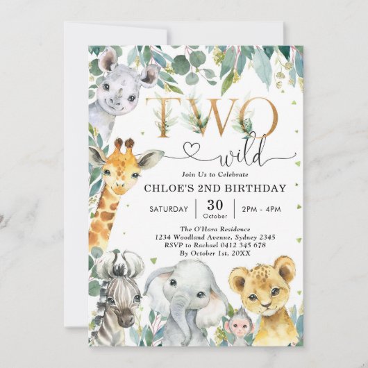 Two Wild Party Animals 2nd Birthday Invitation Kaart (Voorkant)