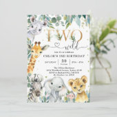 Two Wild Party Animals 2nd Birthday Invitation Kaart (Staand voorkant)