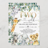 Two Wild Party Animals 2nd Birthday Invitation Kaart (Voorkant / Achterkant)