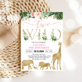 Two Wild Party Animals 2nd Birthday Invitation Kaart
