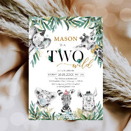 Two Wild Party Animals 2nd Birthday Invitation Kaart