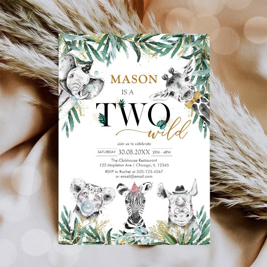Two Wild Party Animals 2nd Birthday Invitation Kaart