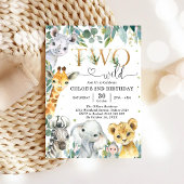 Two Wild Party Animals 2nd Birthday Invitation Kaart