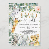 Two Wild Party Animals 2nd Birthday Invitation Kaart (Voorkant / Achterkant)
