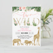 Two Wild Party Animals 2nd Birthday Invitation Kaart (Staand voorkant)
