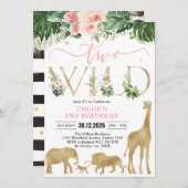 Two Wild Party Animals 2nd Birthday Invitation Kaart (Voorkant / Achterkant)