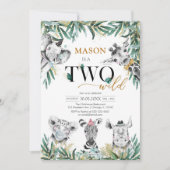 Two Wild Party Animals 2nd Birthday Invitation Kaart (Voorkant)