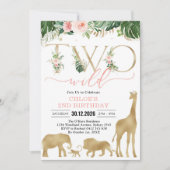 Two Wild Party Animals 2nd Birthday Invitation Kaart (Voorkant)
