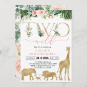 Two Wild Party Animals 2nd Birthday Invitation Kaart (Voorkant / Achterkant)