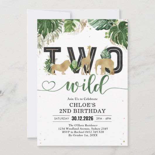 Two Wild Party Animals 2nd Birthday Invitation Kaart (Voorkant)