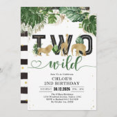 Two Wild Party Animals 2nd Birthday Invitation Kaart (Voorkant / Achterkant)