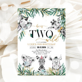 TWO Wild Party Animals Boy Birthday Invitation Kaart