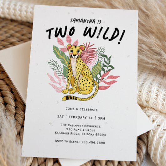 Two Wild Party Animals Cheetah Kids Birthday Party Kaart