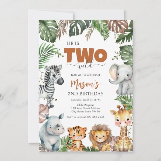 Two Wild Party Animals Kids 2nd Birthday Kaart (Voorkant)