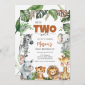 Two Wild Party Animals Kids 2nd Birthday Kaart (Voorkant / Achterkant)