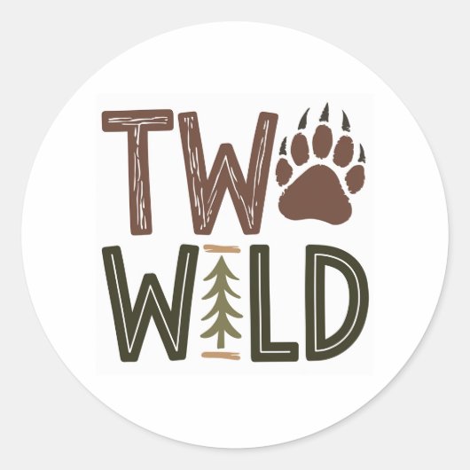 Two Wild – Rustic Woody Tweede Verjaardag Ronde Sticker (Voorkant)