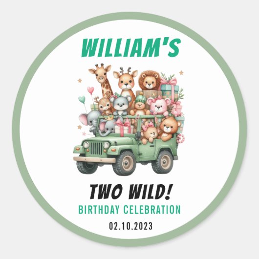 Two Wild Safari Animal 2nd Birthday Party Ronde Sticker (Voorkant)