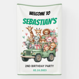 Two Wild Safari Animal 2nd Birthday Party Spandoek