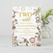 Two Wild Safari Animals 2nd Birthday Party Kaart (Staand voorkant)