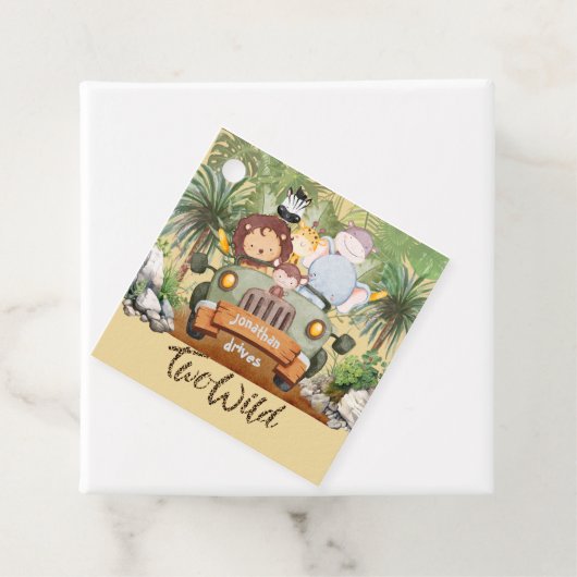 Two Wild Safari Animals Driving Car 2nd Birthday Bedankjes Labels (In situ)