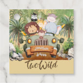 Two Wild Safari Animals Driving Car 2nd Birthday  Bedankjes Labels (Voorkant)