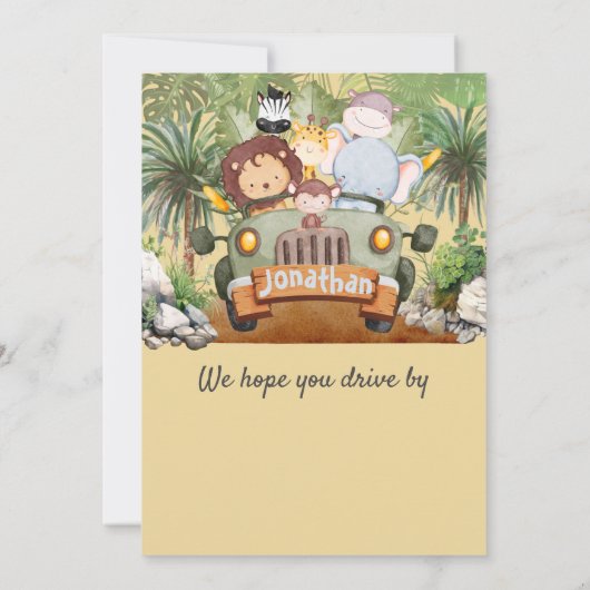 Two Wild Safari Animals Driving Car 2nd Birthday  Kaart (Achterkant)