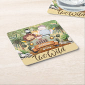 Two Wild Safari Animals Driving Car 2nd Birthday Kartonnen Onderzetters (Schuin)