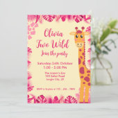 Two Wild Safari Animals  Giraf Girl Pink 2nd Bday Kaart (Staand voorkant)