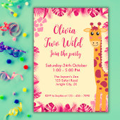 Two Wild Safari Animals Giraf Girl Pink 2nd Bday Kaart