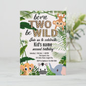 Two Wild Safari Animals Jungle Kids 2nd birthday Kaart (Staand voorkant)