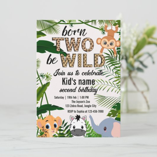Two Wild Safari Animals Jungle Kids 2nd birthday Kaart (Staand voorkant)