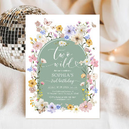 Two Wild Wildflower Animal 2nd Birthday Invitation Kaart