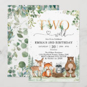 Two Wild Woodland Party Animals Boy 2nd Birthday Kaart (Voorkant / Achterkant)