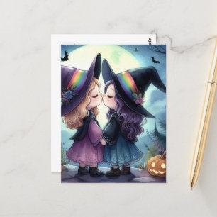 Two Witches Kiss Pride-serie Waterverf Halloween Briefkaart