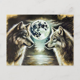 Two Wolves in Moonlight with Pack Briefkaart