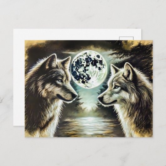 Two Wolves in Moonlight with Pack Briefkaart (Voorkant / Achterkant)