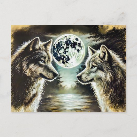 Two Wolves in Moonlight with Pack Briefkaart (Voorkant)
