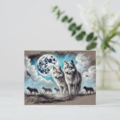 Two Wolves in Moonlight with Pack Briefkaart (Staand voorkant)